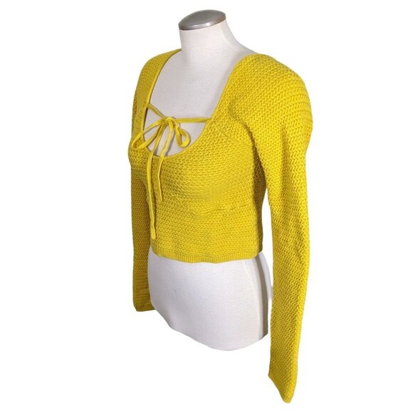 Free People Beach Playing Hard To Get Cropped Halter Sweater Women M Yellow Knit - Picture 4 of 9